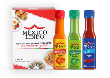 Mexico Lindo Hot Sauce Variety Pack | Includes One Red Habanero, One Green Habanero & One 7 Mares Hot Sauces | 5 Fl Oz Bottles (