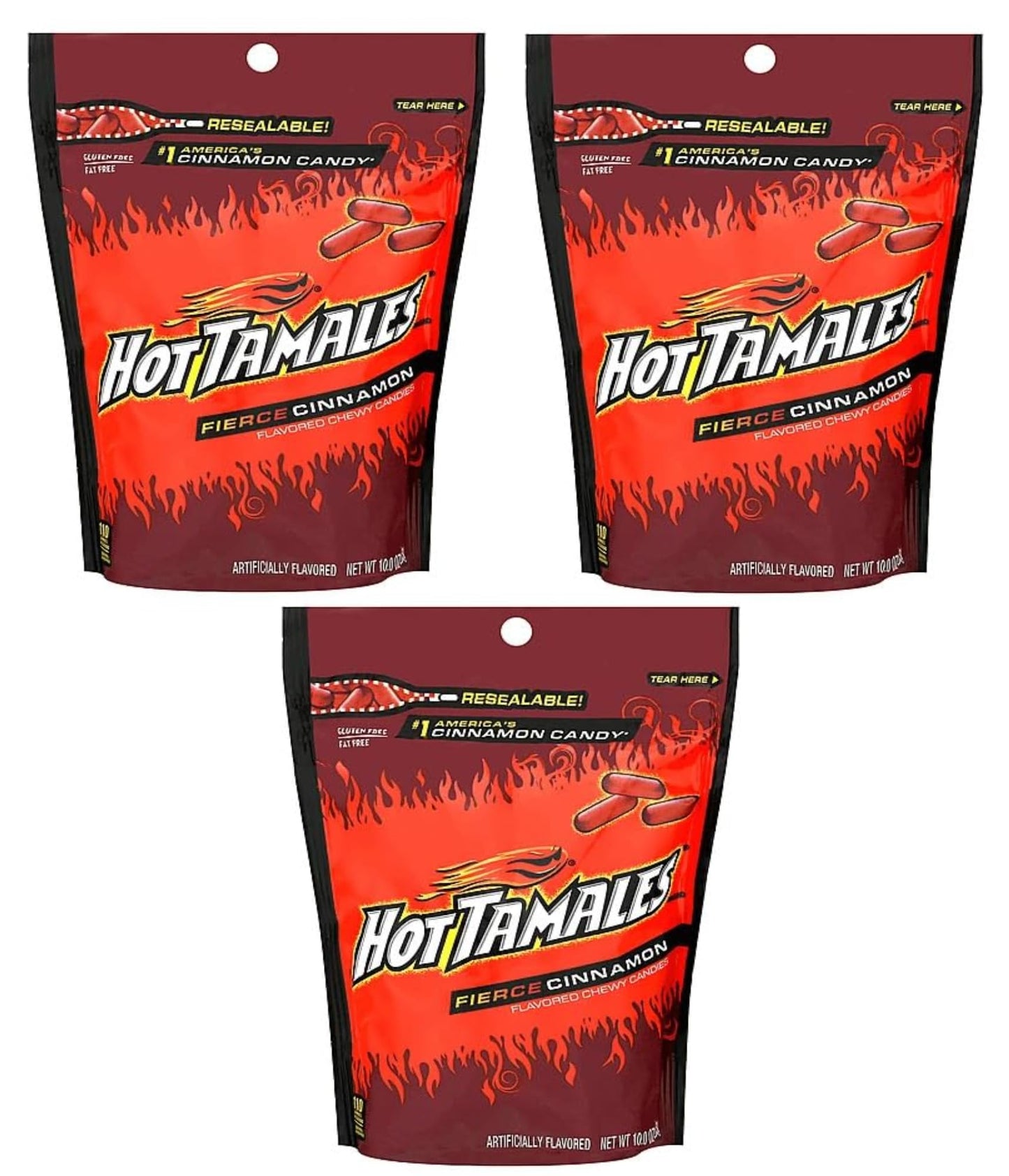 HOT TAMALES Cinnamon Candy - Pack of 3 - 10 oz Bags - Great for Sharing
