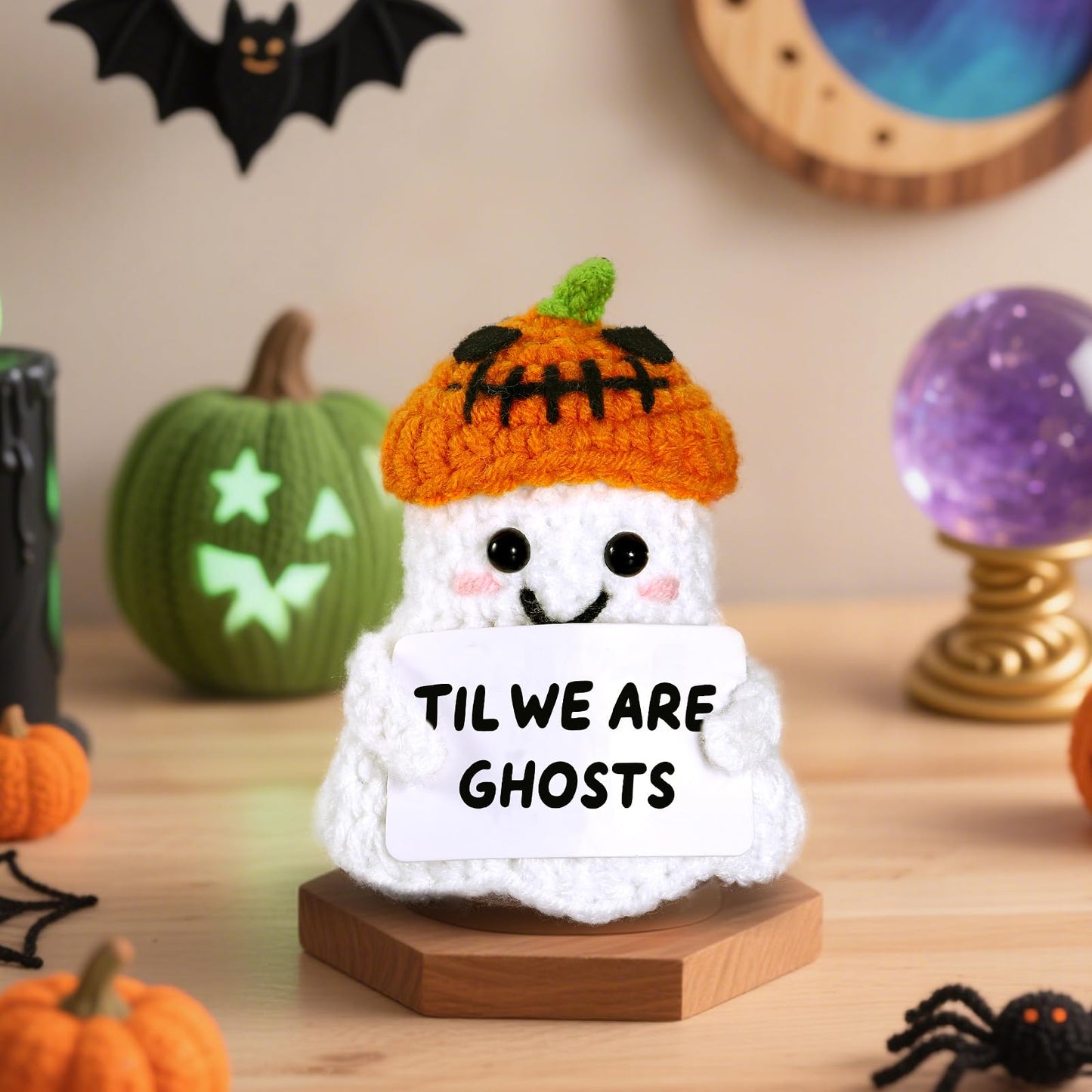 TI-EDC Boo Basket Stuffers for Him Her, Halloween Ghost Handmade Positive Crochet Doll, Funny National Boyfriend Ghost Decor for