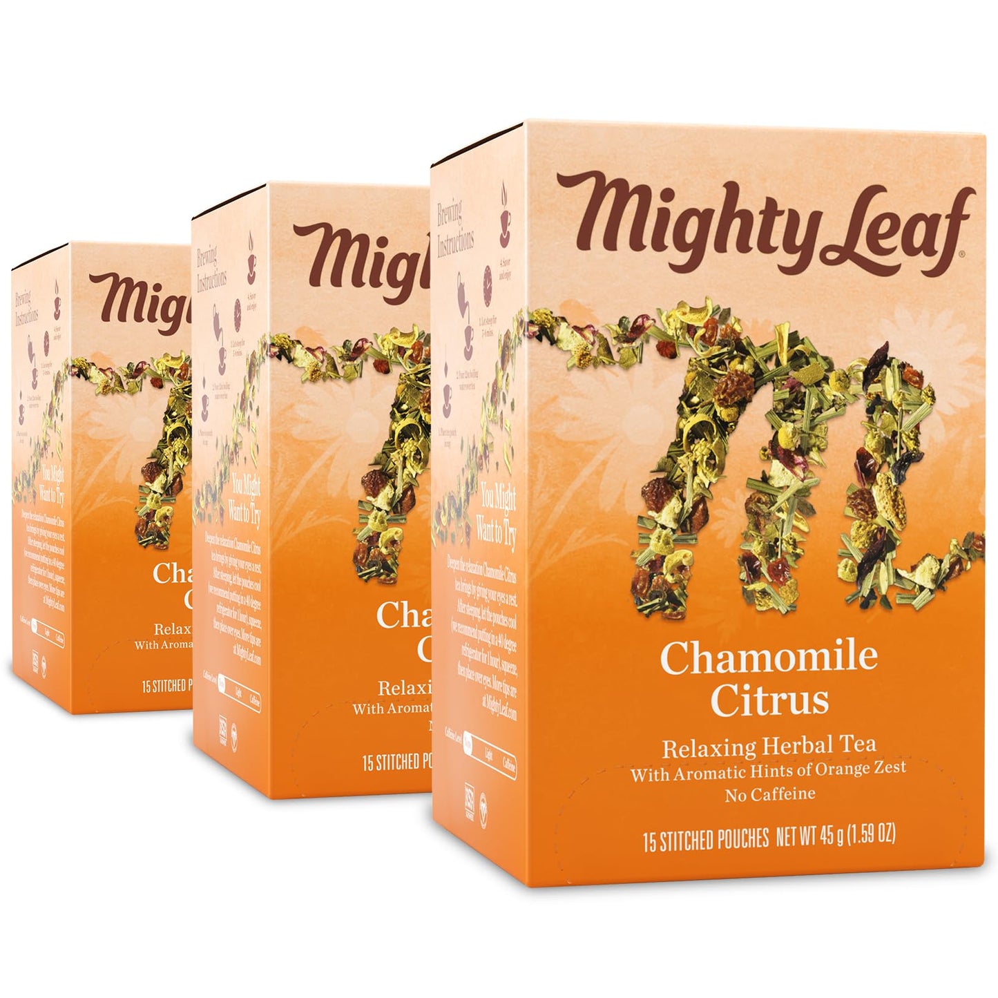 Mighty Leaf Tea Chamomile Citrus, 15-Count Whole Leaf Pouches (Pack Of 3)