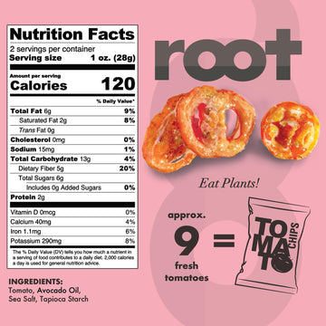 Root Foods Tomato Chips - Non-GMO Vegetable Crisps, Vegan, Gluten Free, 2.5 oz (Pack of 6)