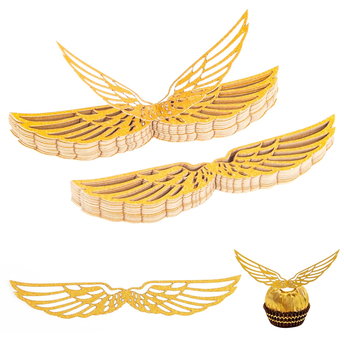 50Pcs Golden Snitch Wings Chocolate Decoration, Coldairsoap Happy Easte Cupcake Toppers Party Chocolate Wings Decor With 50Pcs G