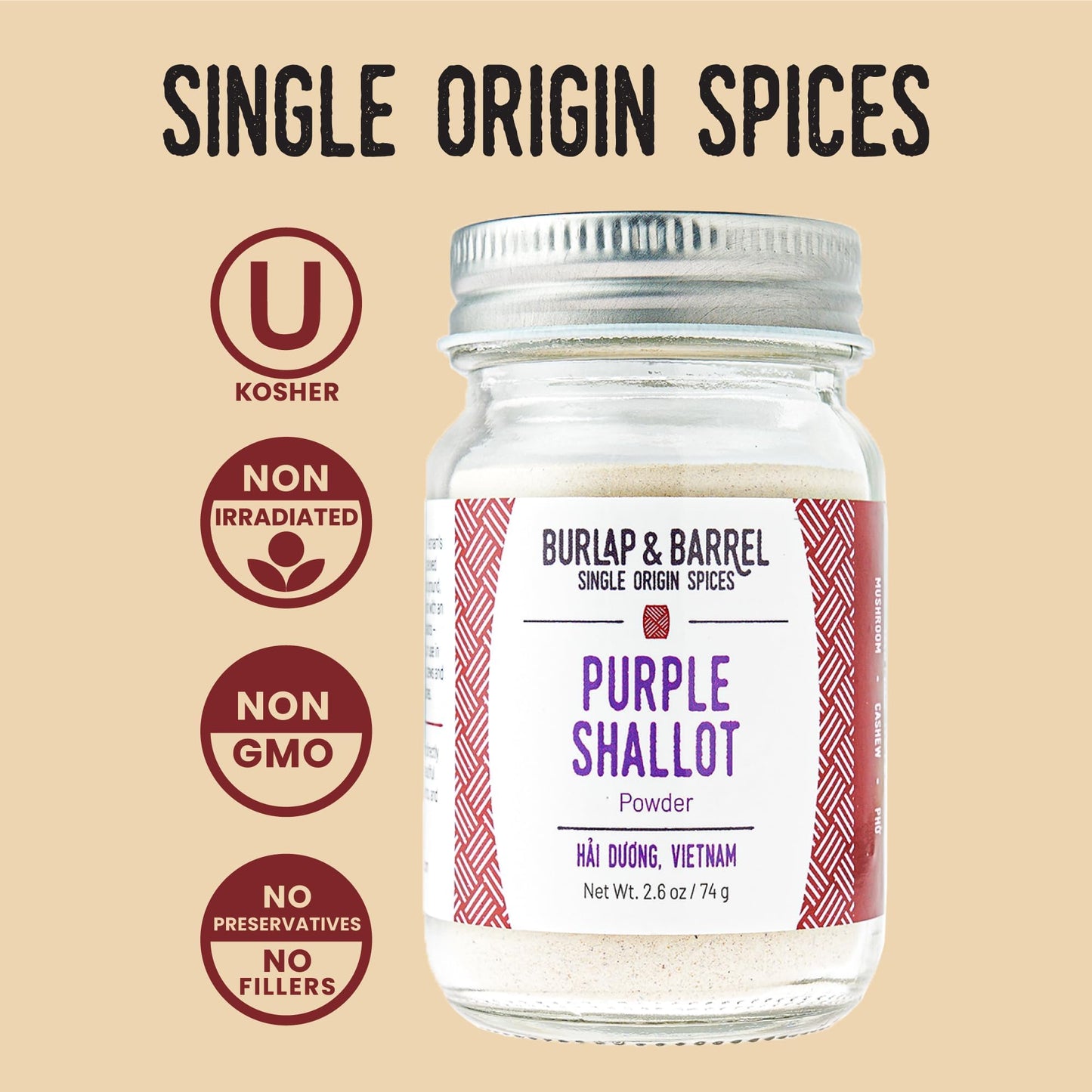 Burlap & Barrel Purple Shallot Powder - Air-Dried Vietnamese Seasoning - 2.6oz Glass Jar