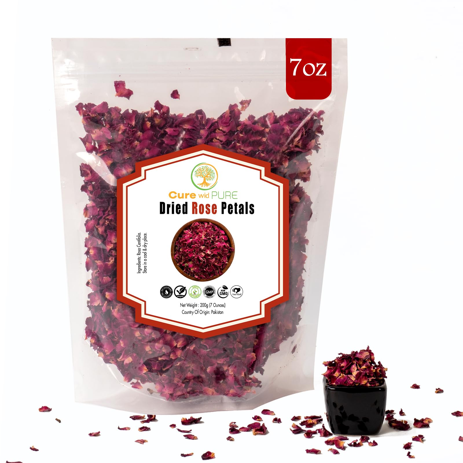 Cure wid Pure Dried Rose Petals, Edible Flowers for Cocktails & Baking, 7oz