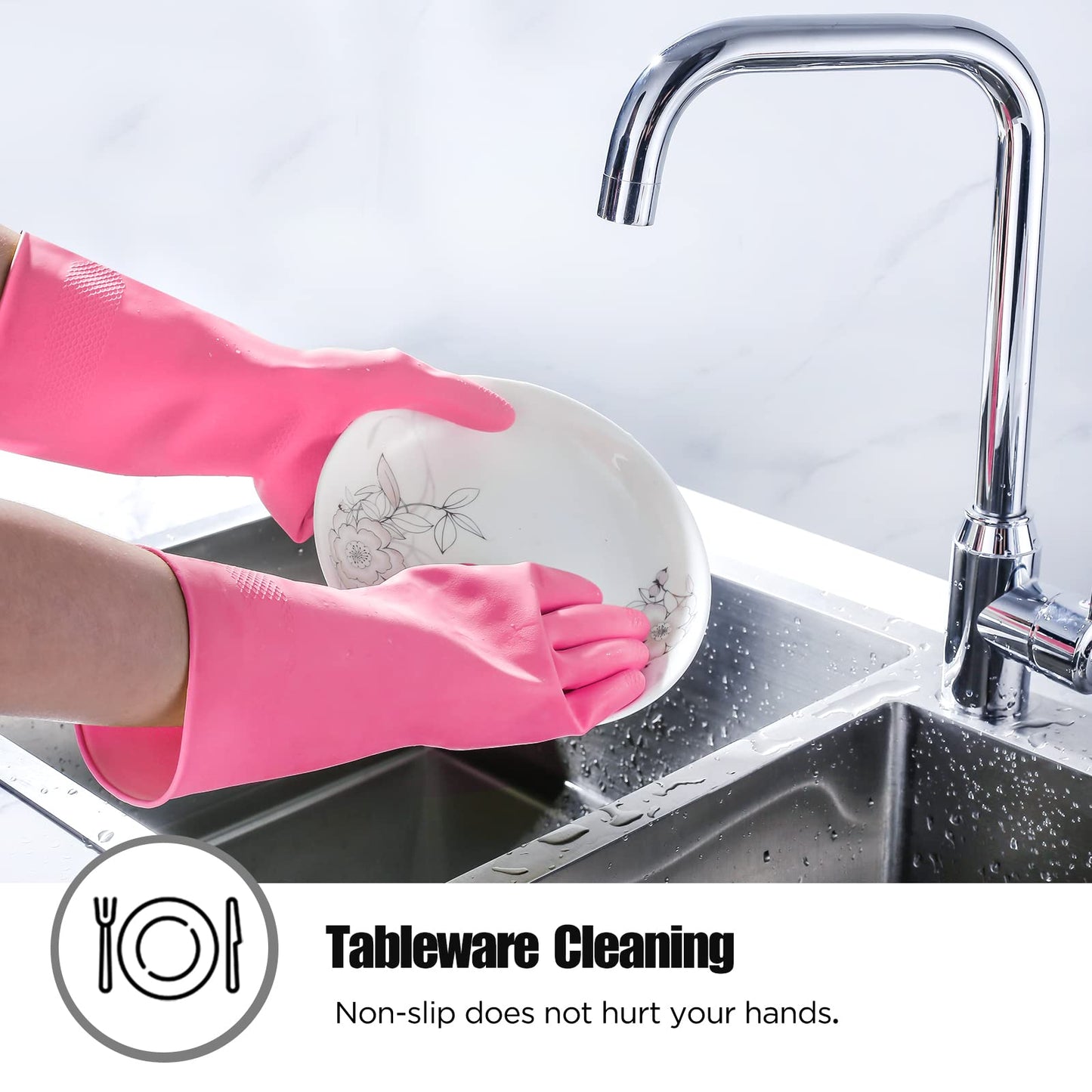Rubber Gloves Dishwashing 4 Pairs For Kitchen,Cleaning Gloves For Household Reuseable.(Large,Pink)