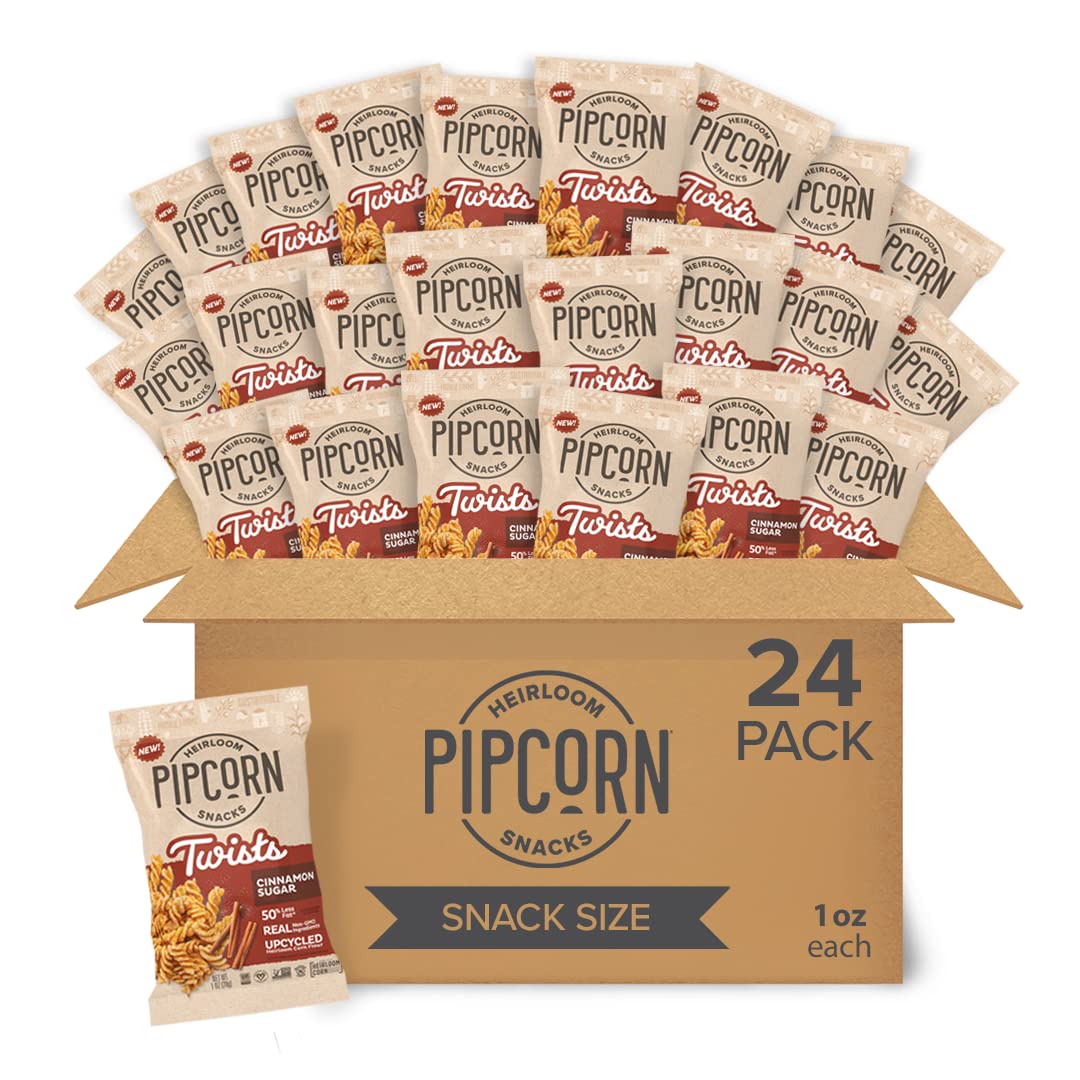 Heirloom Cinnamon Sugar Twists By Pipcorn - 1Oz 24Pk - Healthy Snacks, Gluten Free Snacks, Snack Packs, Upcycled Heirloom Corn F
