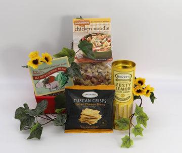 Gift Basket Village Soup’S On Gift Tray: Cozy Pasta, Gourmet Dip Mix, Rolled Wafers, Crackers, Perfect Comfort Food Set, 12X8X4”, 1.25 Lbs