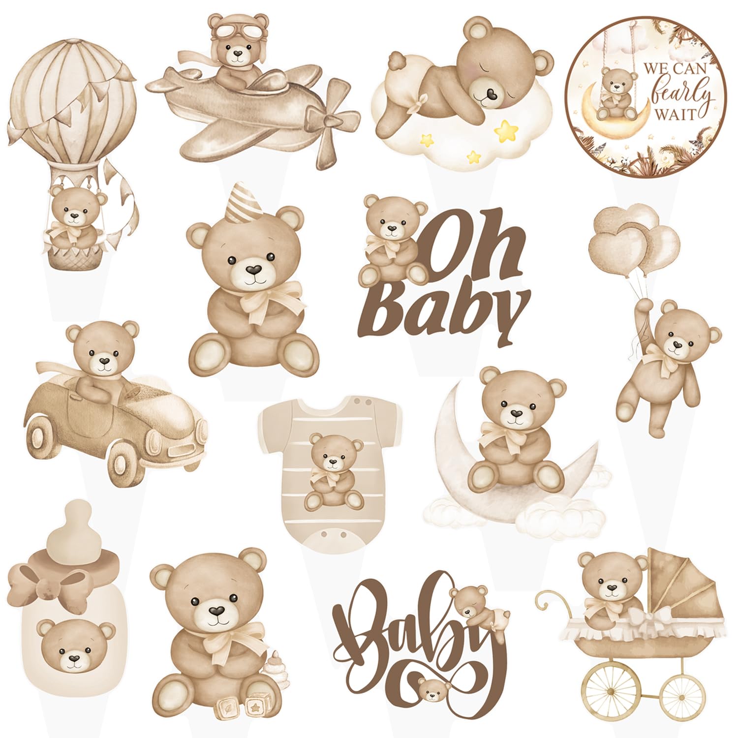 Teddy Bear Cucpcake Toppers 48Pcs We Can Bearly Wait Cupcake Toppers Bear Baby Shower Decoration Oh Baby Bear Cupcake Picks For Bear Theme Birthday Party Supplies