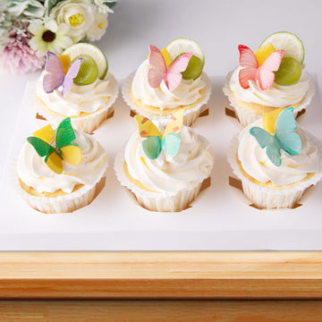 48Pcs Mixed Color Edible Butterfly Cupcake Toppers Edible Wafer Paper butterfly Decorations for Happy Birthday Cake Topper Anniv