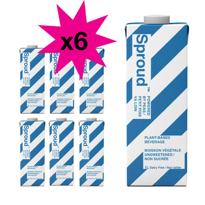 SPROUD Dairy Free Milk UNSWEETENED Flavor, Vegan Milk with Plant-Based Pea Protein, Shelf Stable Non-GMO, 1 Liter (Pack of 6)