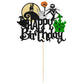 Gyufise 1Pcs Halloween Happy Birthday Cake Topper Glitter Jack And Sally Pumpkin Bat Castle Ghost Halloween Cake Pick For Hallow