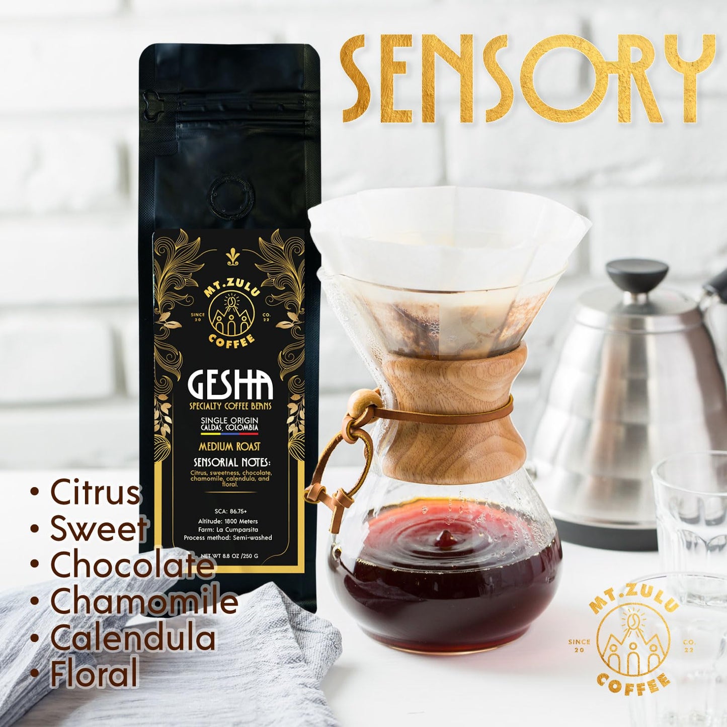 Mt. Zulu Gesha/Geisha Exotic Coffee Beans, Premium Specialty Coffee, 86.75 Sca, Medium Roast, Chamomile, Calendula & Chocolate N