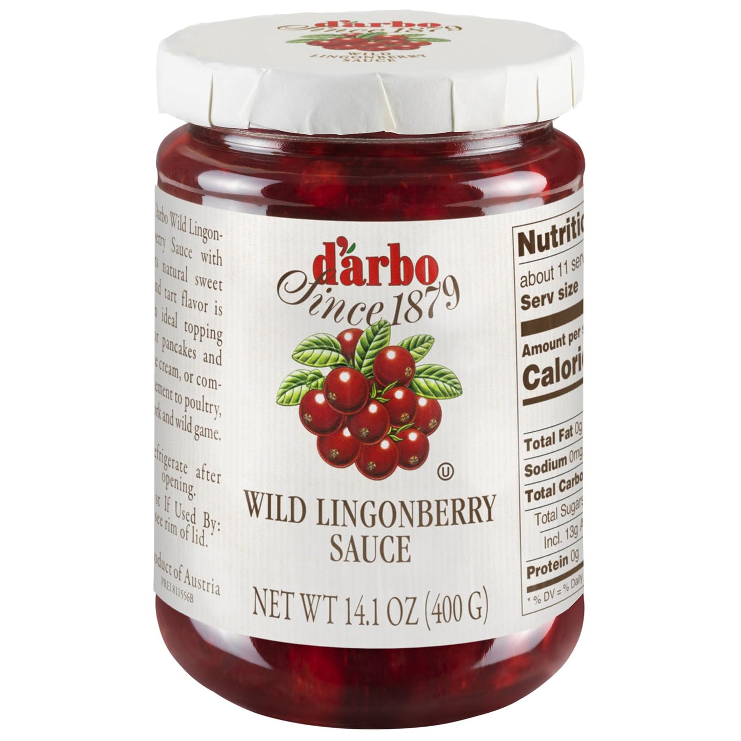 DArbo enhanced Wild Lingonberry Sauce 14.1 oz | Made with only the finest Wild Lingonberries | 60% Fruit Content | Delicate yet Tangy Sweetness Brings out the Best in your Sweet or Savory Recipes