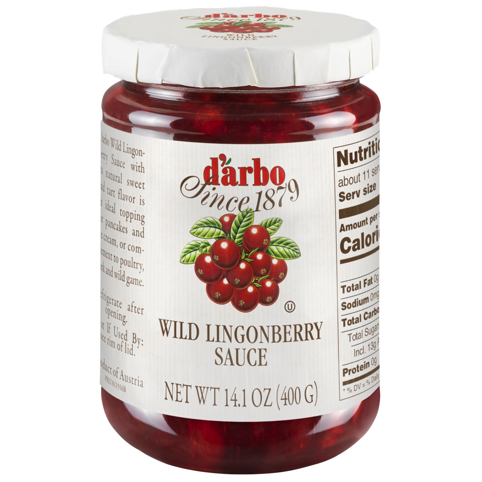 DArbo enhanced Wild Lingonberry Sauce 14.1 oz | Made with only the finest Wild Lingonberries | 60% Fruit Content | Delicate yet Tangy Sweetness Brings out the Best in your Sweet or Savory Recipes