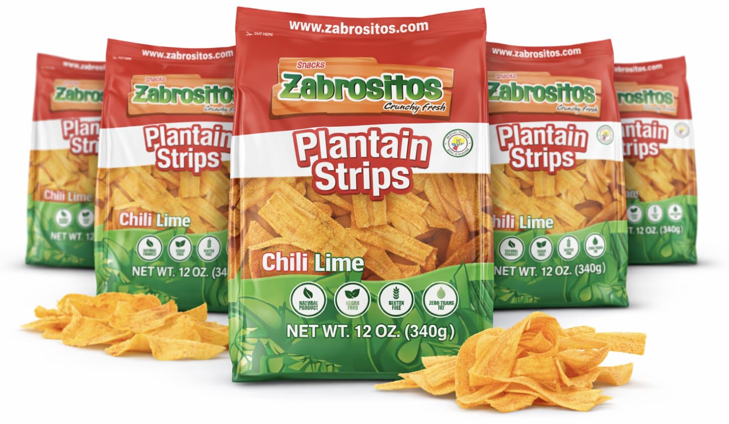 Zabrositos Strips Chips - Plantain Strips with Chili Lime Flavor 12 oz. Fresh, Crunchy, and Natural Snacks. Gluten free and Zero