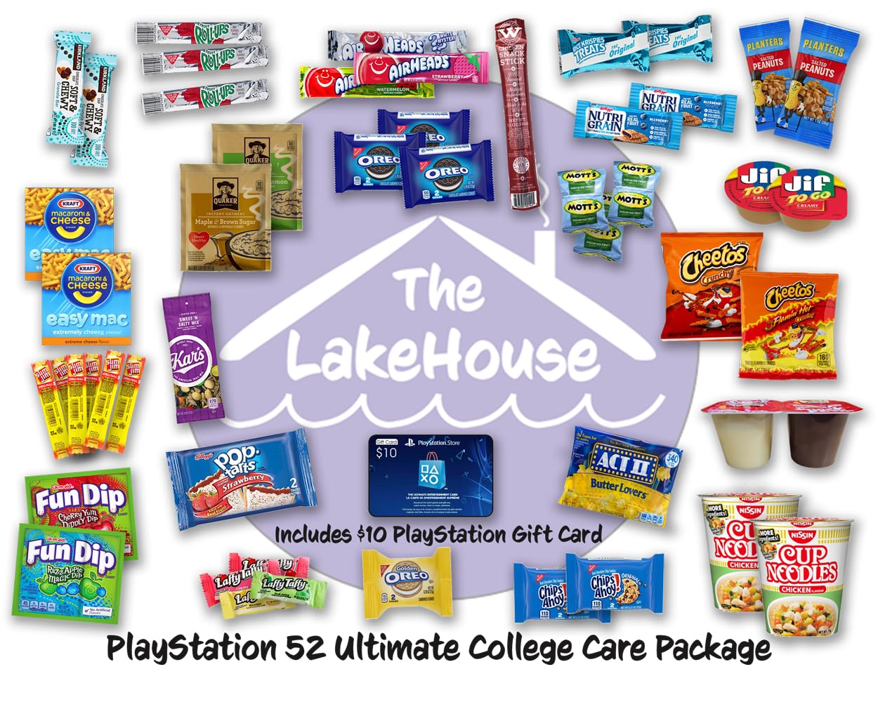 Lakehouse Student 52 College Care Package With Playstation Gift Card - College Essentials Snack Box - College Snack Boxes Care P
