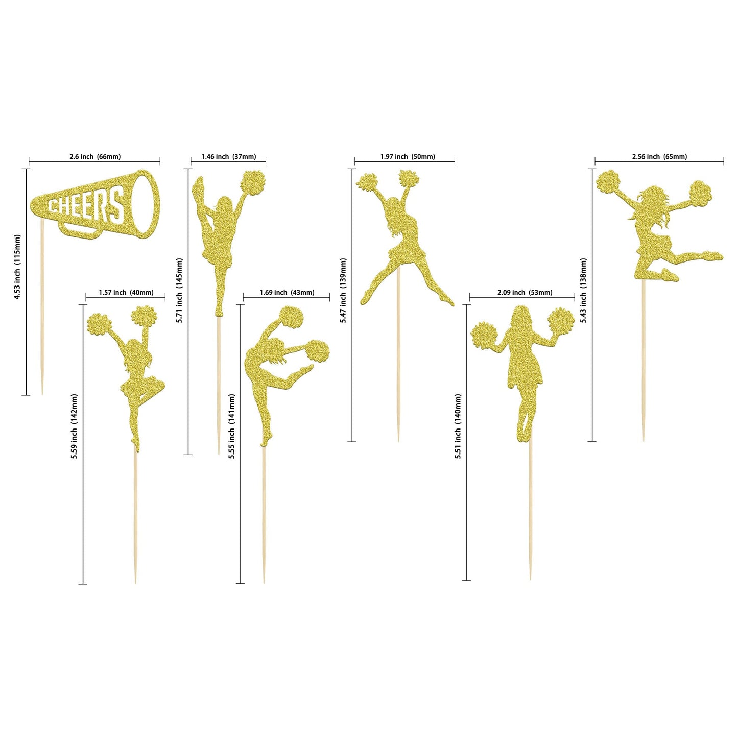 Gyufise 28 Pack Cheerleader Cupcake Toppers Gold Glitter Cheerleading Gymnastics Cupcake Picks Cheer Team Cake Decorations Gymna