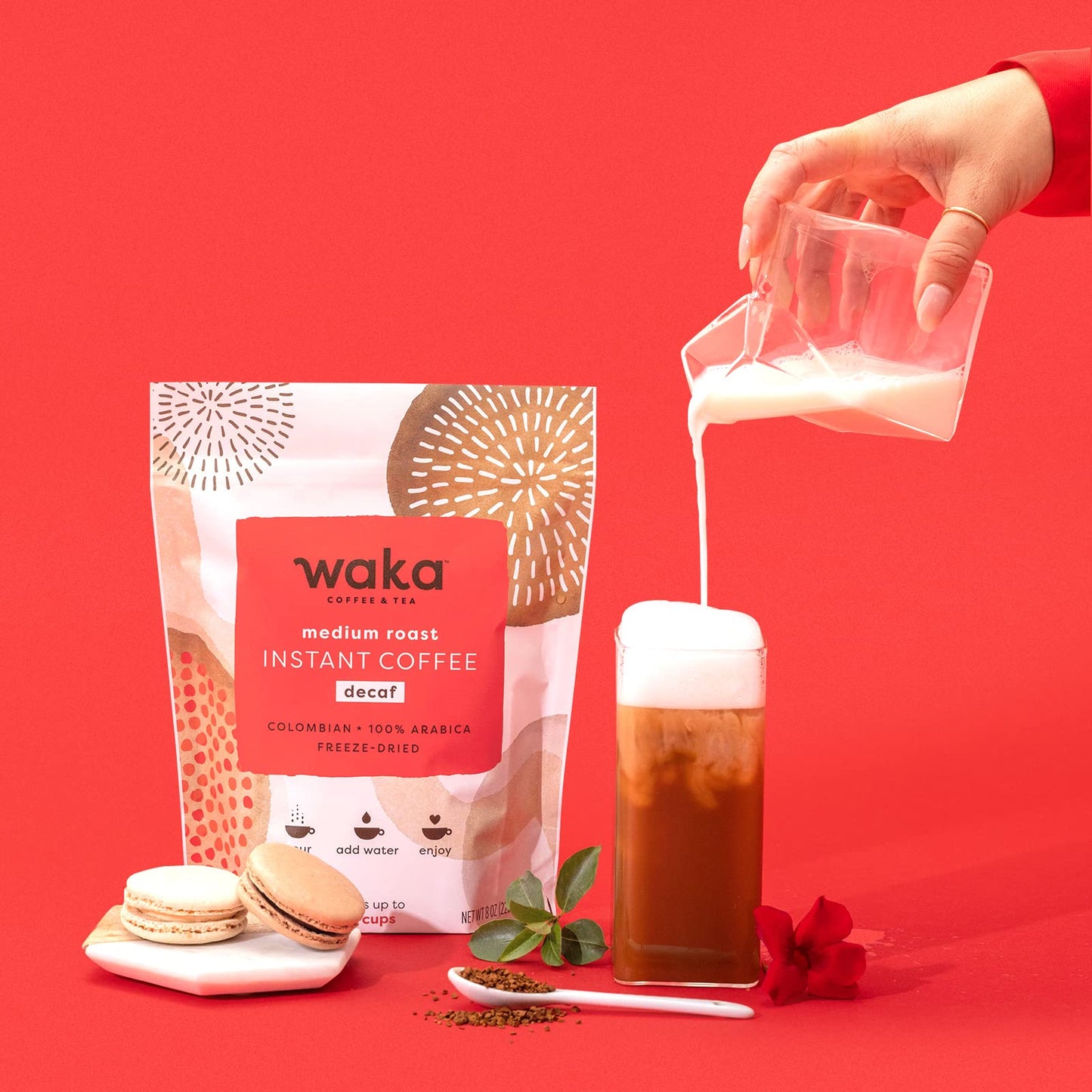 Waka Instant Coffee, Decaffeinated Medium Roast - 100% Arabica Colombian Beans, Freeze Dried Granules, No Sugar Or Additives - B