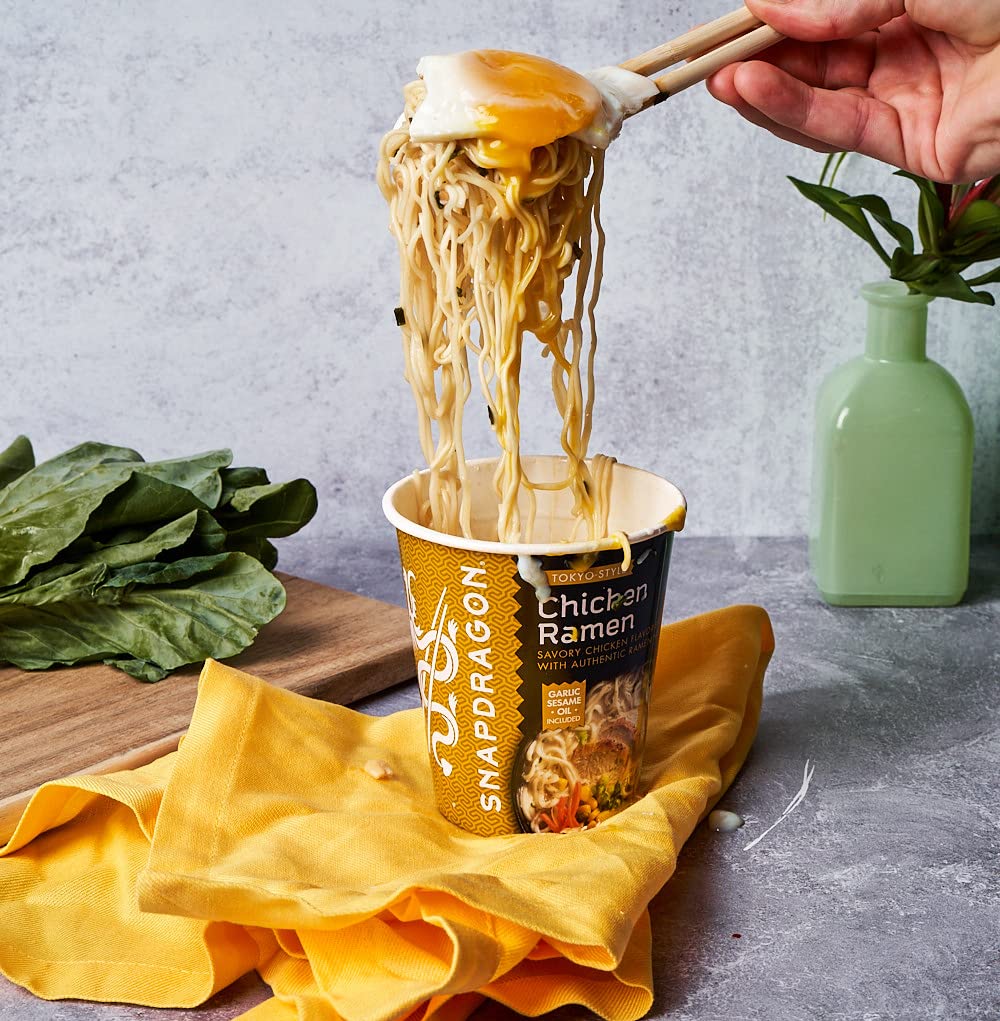 Snapdragon Chicken Ramen Cup Noodles - 6 Pack Instant Ramen Bowl with Authentic Wheat Noodles, Soup Flavor Sauce, Vege Pack, and