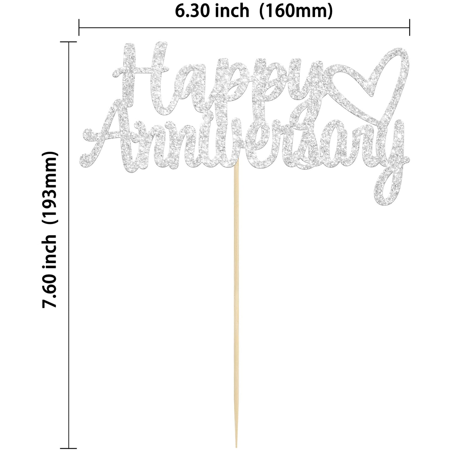 Gyufise 1Pc Happy Anniversary Cake Topper Anniversary Cake Decorations Silver Glitter Wedding Anniversary Cake Topper Supplies P