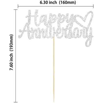 Gyufise 1Pc Happy Anniversary Cake Topper Anniversary Cake Decorations Silver Glitter Wedding Anniversary Cake Topper Supplies P