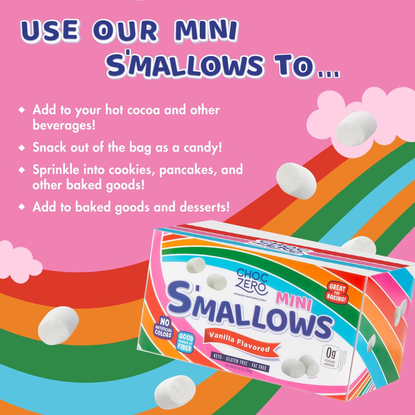 Choczero Healthy Mini Marshmallows - Sugar Free Marshmallow Snack - Keto Friendly, Low Carb Baking - 10.5 Ounce Box