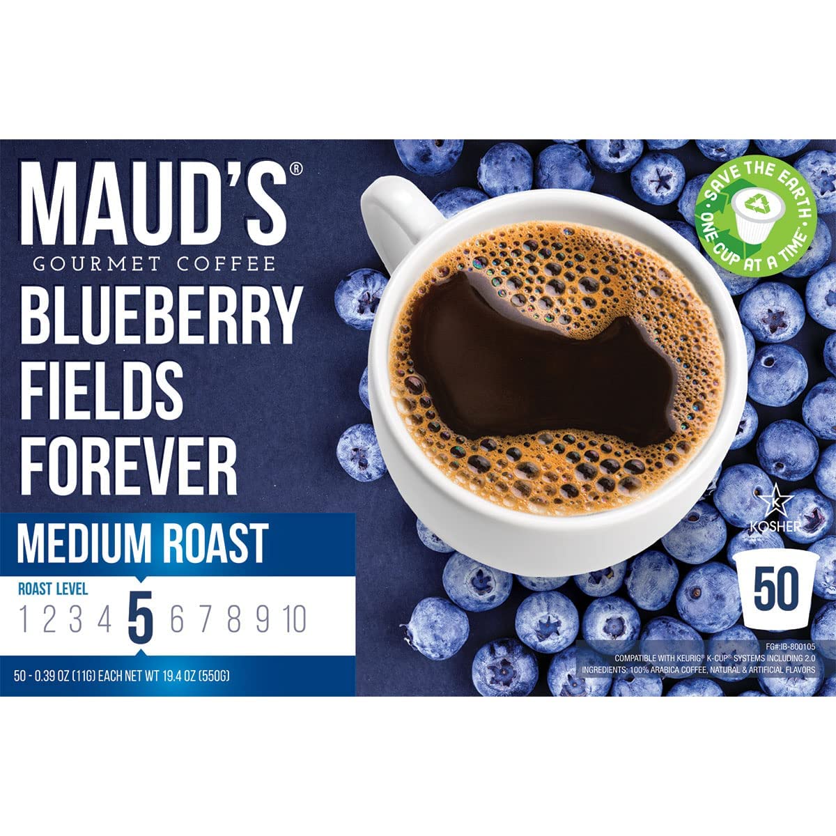 Mauds Blueberry Flavored Coffee Pods  50ct | Blueberry Fields Forever | 100% Arabica Medium Roast Coffee Pods | Solar Energy Produced Recyclable Single Serve Pods Compatible with Keurig K-Cup malt-inspired