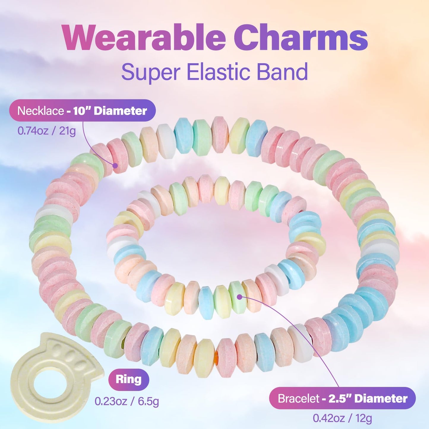 Fresh Finest Candy Mix - 54-Count Bulk Jar with 18 Bracelets, 18 Necklaces, 18 Rings, Clear Packaging