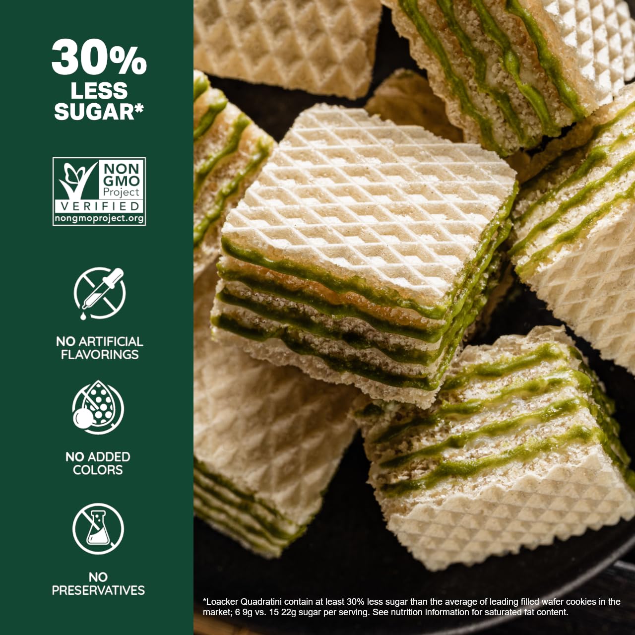 Loacker Quadratini Matcha Green Tea Wafer Cookies, 7.76 oz (Pack of 6) - Crispy Layers with Creamy Matcha Filling, No Artificial Flavors