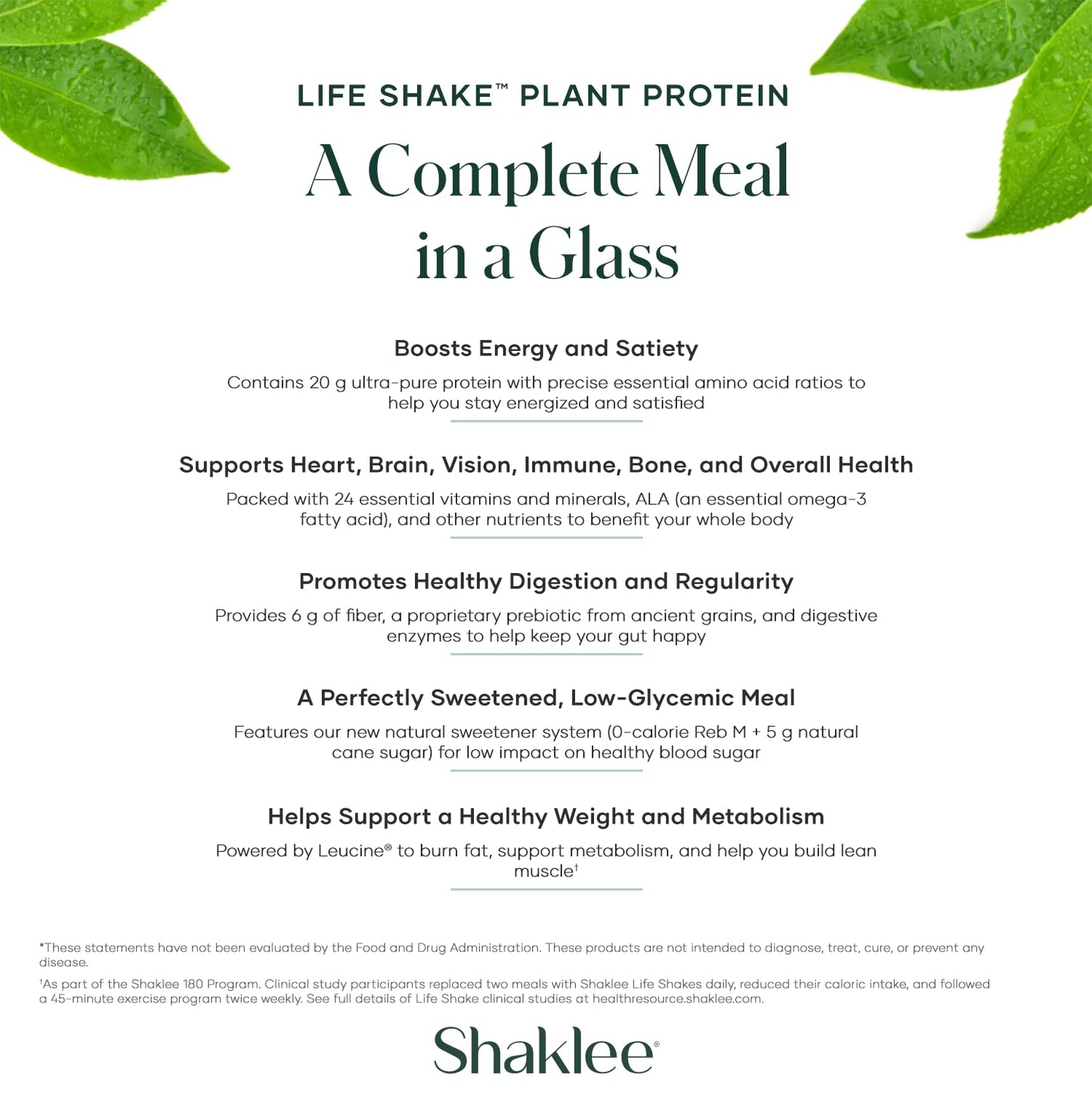 Shaklee Life Shake Plant Protein Rich Chocolate - Complete Meal Replacement with 20g Protein, 6g Fiber, 24 Vitamins & Minerals -