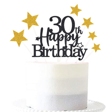 Pargleev Glittery 30Th Happy Birthday Cake Topper With Star,Personalised 30 Birthday Cake Toppers Party Decorations Party Suppli