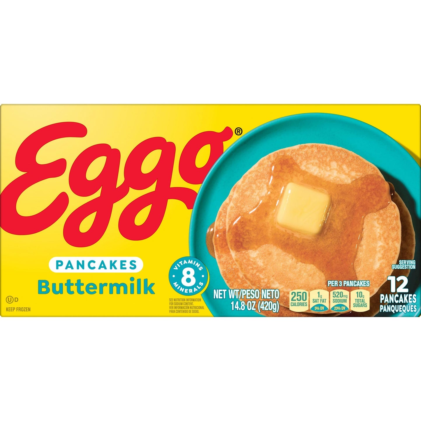 Eggo Frozen Pancakes, Frozen Breakfast, Breakfast Food, Buttermilk, 14.8oz Box (12 Pancakes)
