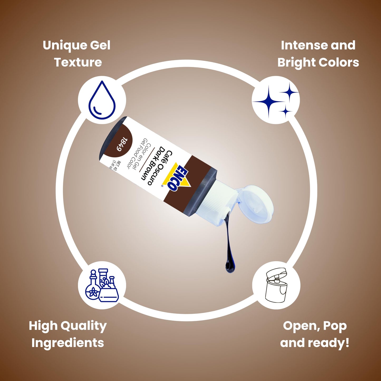 Enco Food Coloring Gel Dark Brown 1.41 Oz (40G) Concentrated, Vegan