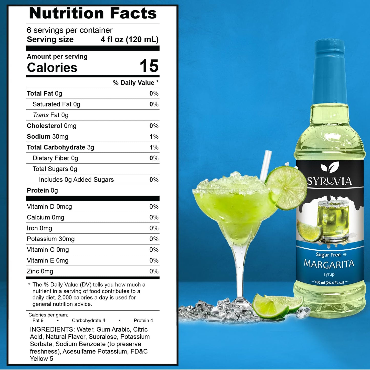 SYRUVIA Sugar-Free Lime Margarita Syrup - Premium Cocktail Mixer, 25.4 fl oz, Gluten-Free, Keto-Friendly, No Calories
