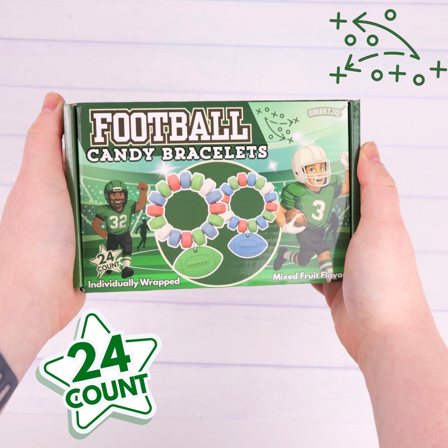 Football Candy Bracelets  Sports Themed Edible Jewelry  Individually Wrapped Team Party Favors  24 Count  10.16 Ounces