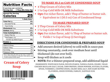 Moms Place Gluten Free & Dairy Free Cream of Celery Soup Mix, Equal to 2 Cans of Condensed Soup 2.4 oz