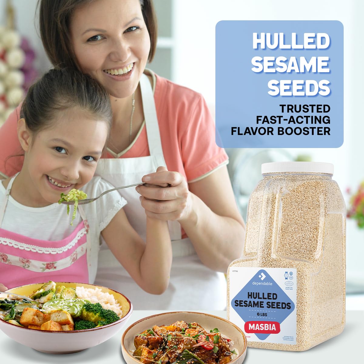 Dependable Food Hulled Sesame Seeds - 6 LB. Jar - Kosher  Raw  White Sesame Seeds Bulk - Great for Tahini - Ideal for Chefs  Restaurants & Culinary Enthusiasts - Non GMO- Natural Sesame Seed