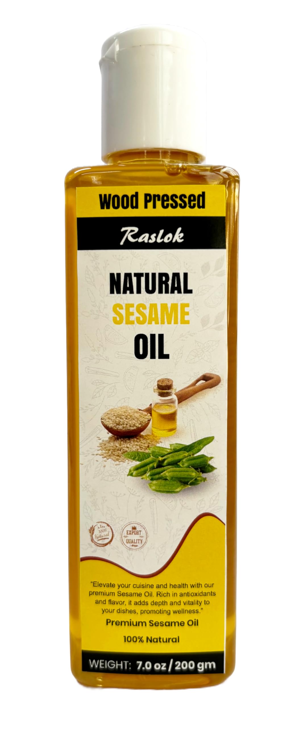 Raslok Pure Natural Sesame Oil - Wood Pressed, 3.52 Ounces, 4 cm x 4 cm x 16 cm