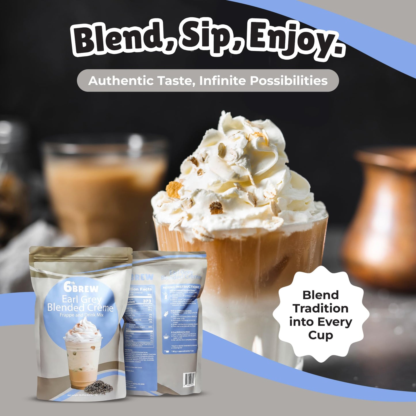 Premium Earl Grey Blended Crme Powder Mix To Make Frappes, Bubble/Boba Tea, Hot Or Iced Tea | Perfect For Home Or Cafe Or Restau