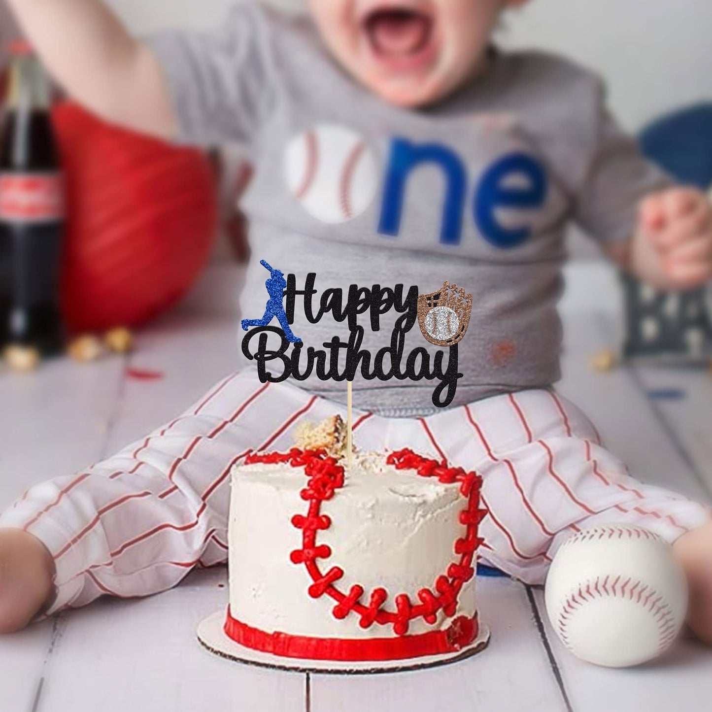 Gyufise 1Pc Baseball Theme Cake Topper Happy Birthday Baseball Player Cake Decoration For Baseball Sports Party Theme Party Deco
