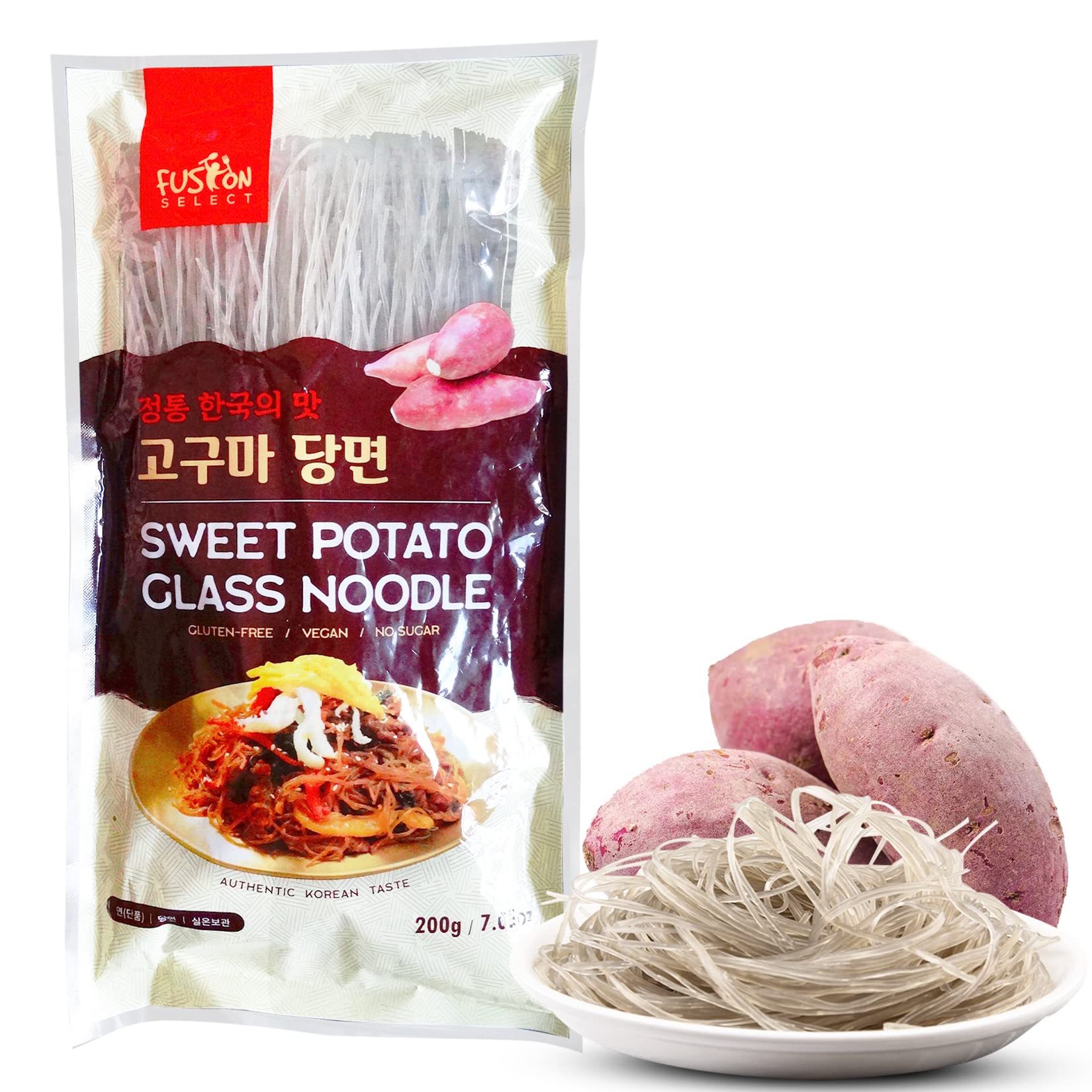 Fusion Select 1 Pack Sweet Potato Glass Noodles - Zero-Fat, Low-Calorie, No-Sodium Diet-Friendly, Gluten-Free, Vegan, Stir-Fry, Dumplings, Hot Pot - For Chinese, Korean Recipes - 7.05Oz