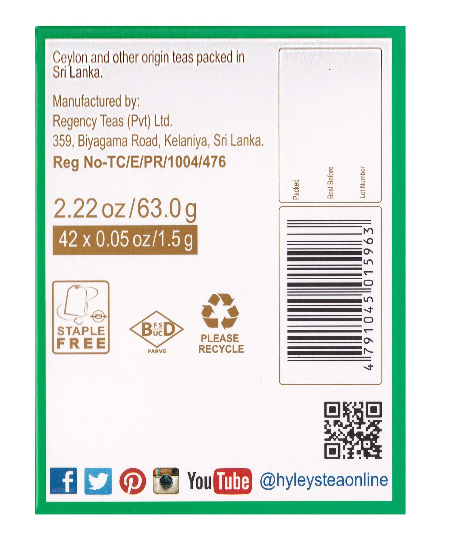Hyleys Tea Wellness Tea 14 Days Detox Kit - 42 Tea Bags (12 Pack), 504Count