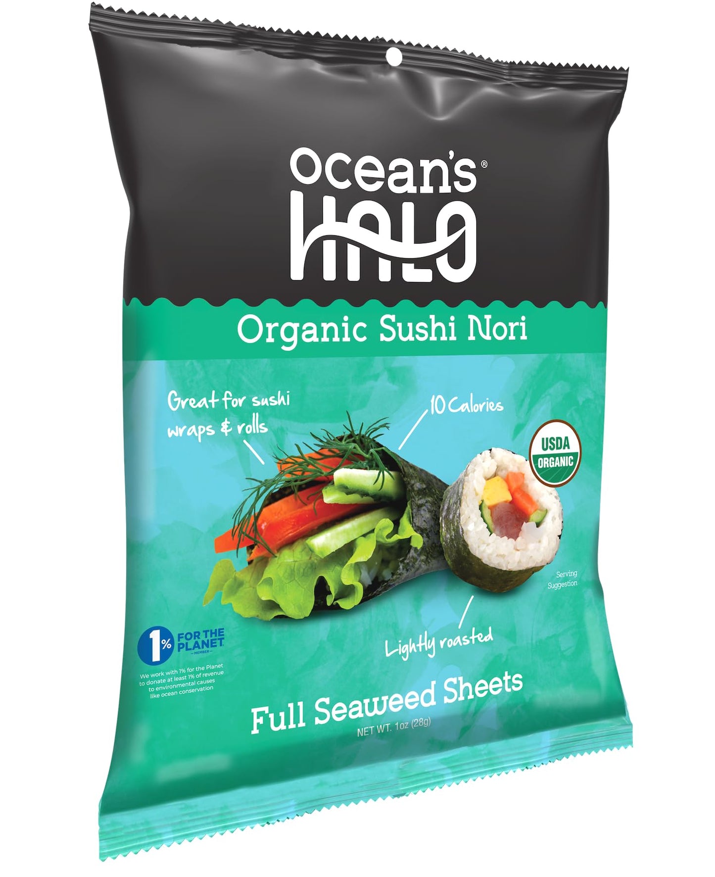 Oceans Halo Organic Sushi Nori Full Seaweed Sheets, Rich in Minerals Like Iodine, Vegan Friendly, USDA Certified Organic, Glute
