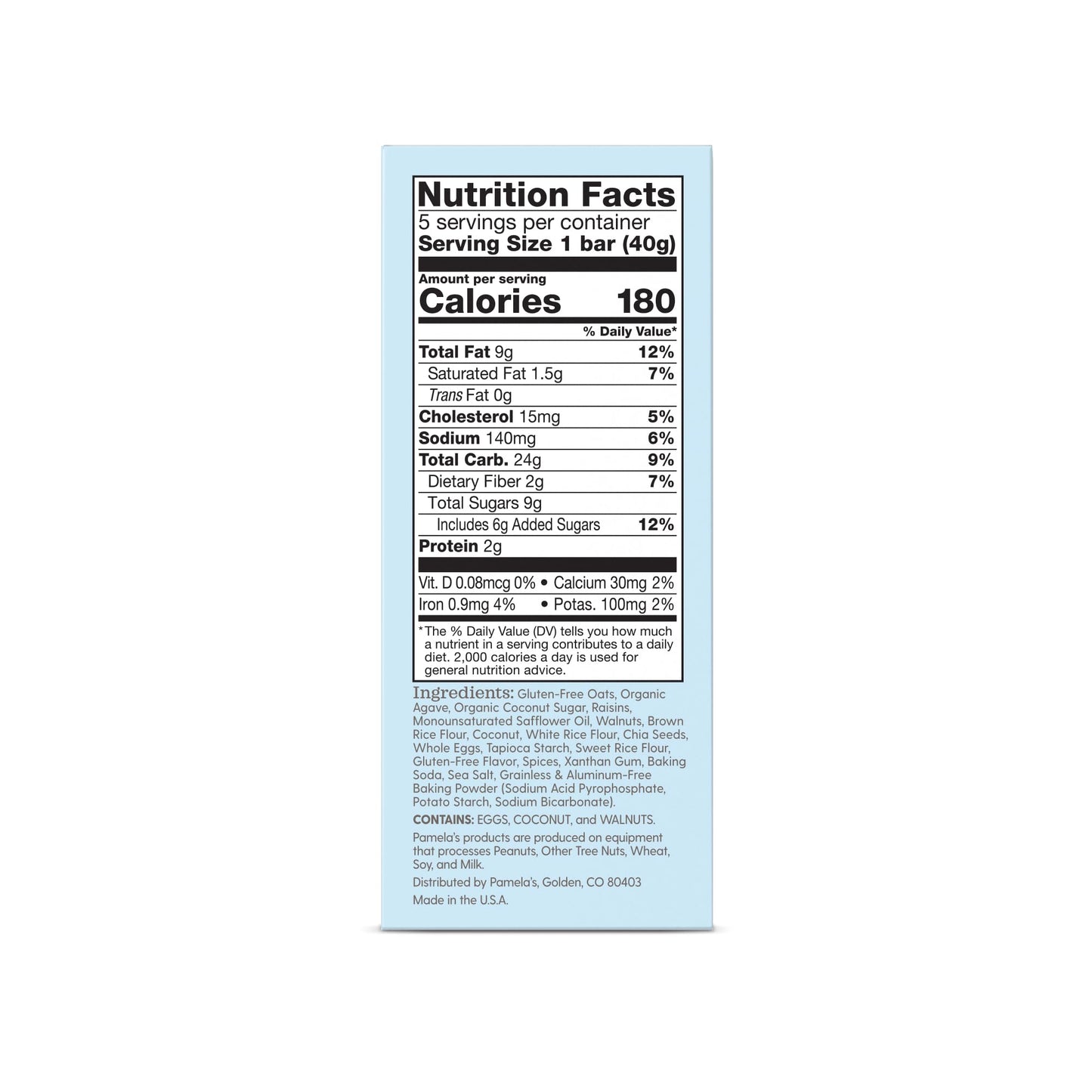 Pamelas Products Oat Raisin Walnut Bar, 7.05 oz, Pack of 6, 18.3 cm x 14.5 cm x 31.5 cm, Model