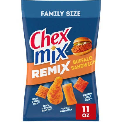 Chex Mix Remix Buffalo Sandwich Savory Snack Mix, Snacks, Family Size, 11 oz