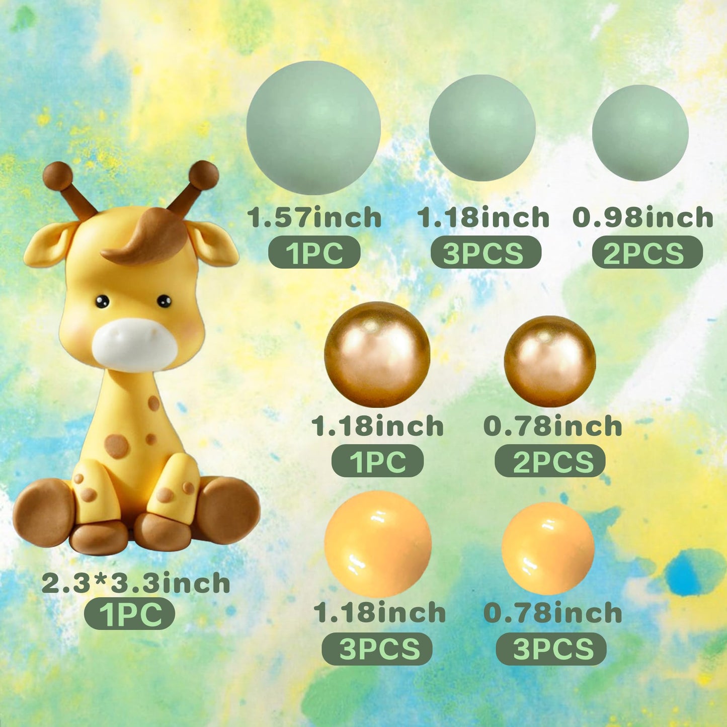 DRWATE Giraffe Cake Topper - Clay Material, Wild Animals Theme, Yellow & Green Accents