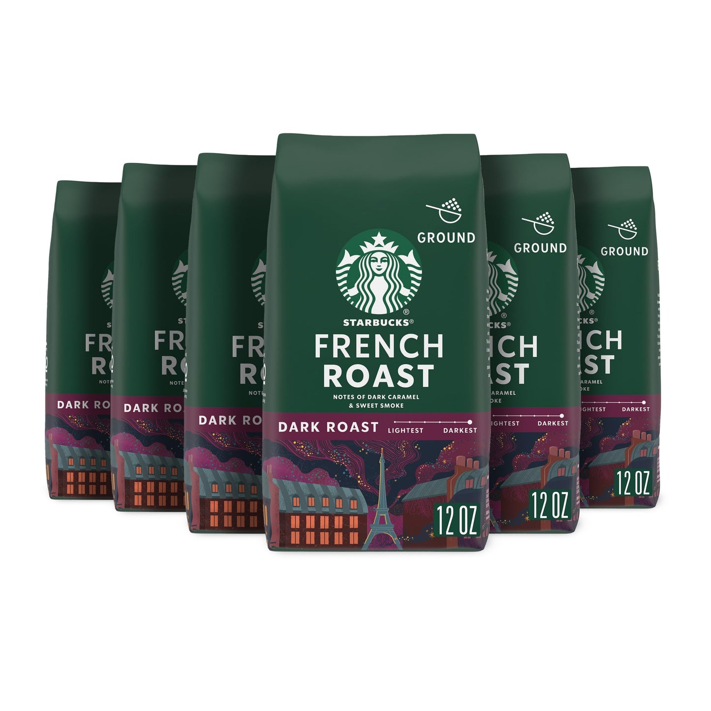 Starbucks Ground Coffee, Dark Roast Coffee, French Roast, 100% Arabica, 6 Bags (12 Oz Each)