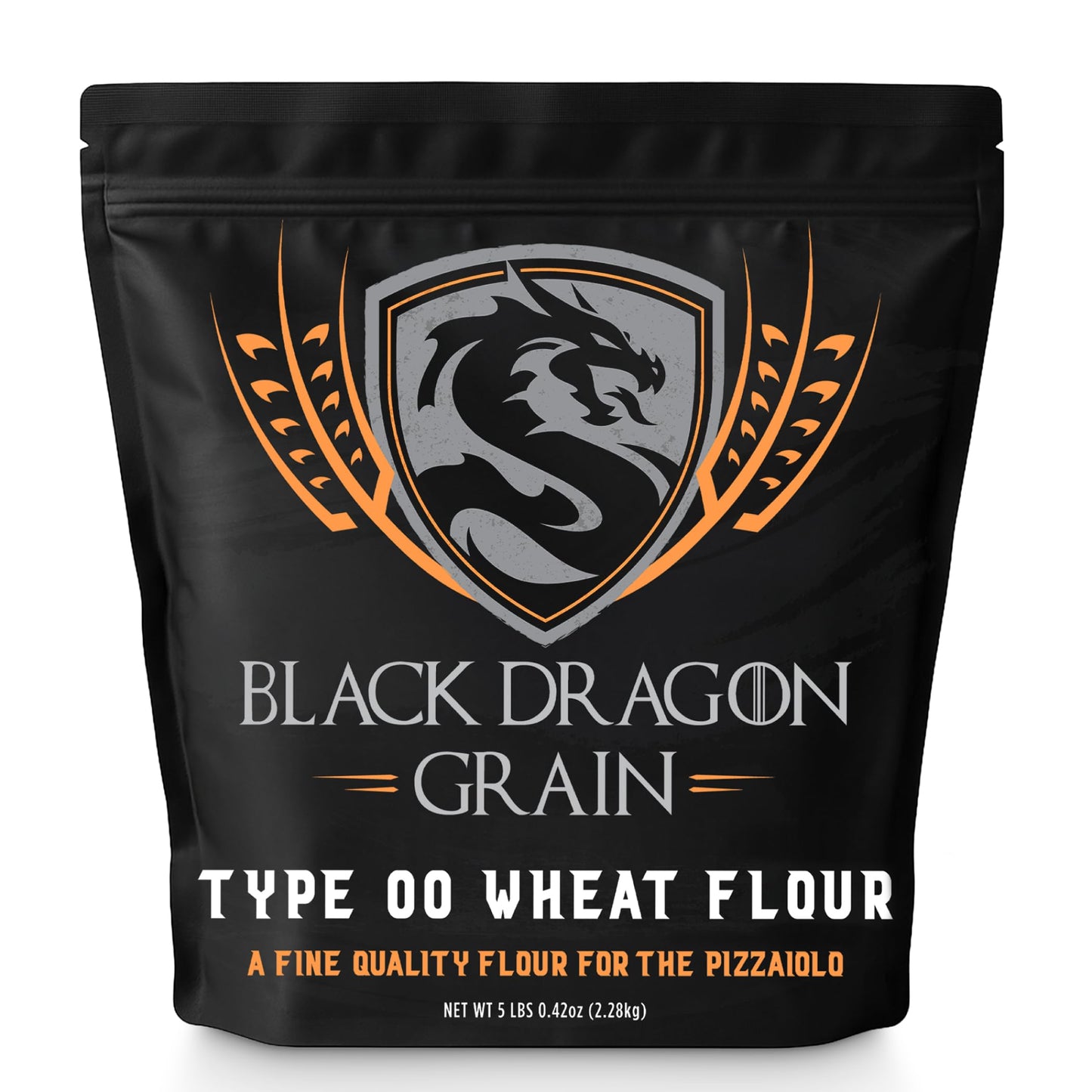 Black Dragon Grain Type 00 Wheat Flour, Organic Hard Red Winter, 5LB Bag (80 Ounce)