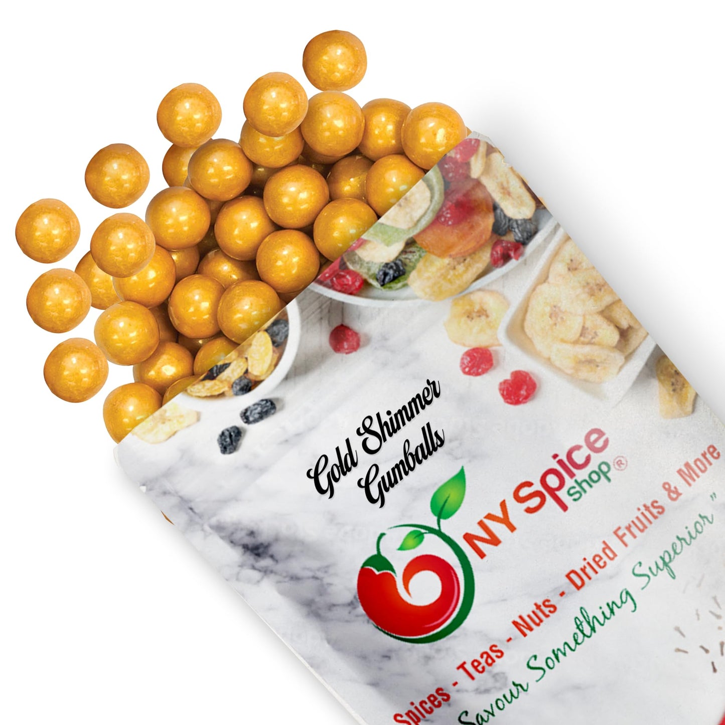 NY Spice Shop Gold Shimmer Gumballs - 1 Pound Gumballs for Gumball Machine - Chewing Gum Dubble Bubble Gumballs - Fruit Flavored