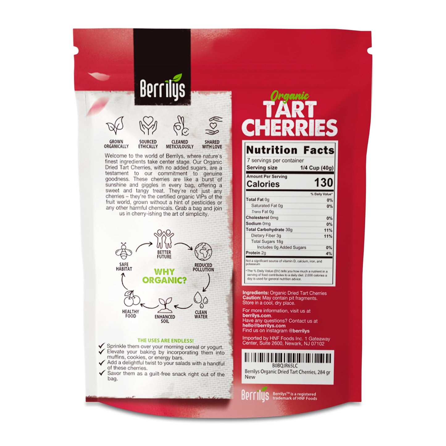 Berrilys Organic Dried Tart Cherries – Sun-Dried - Natural Flavor - Pitted Cherries For Healthy Snacking - Packed With Nutrients - Ideal For Smoothies, Baked Goods, Or   - Resealable Bag - 10 Oz
